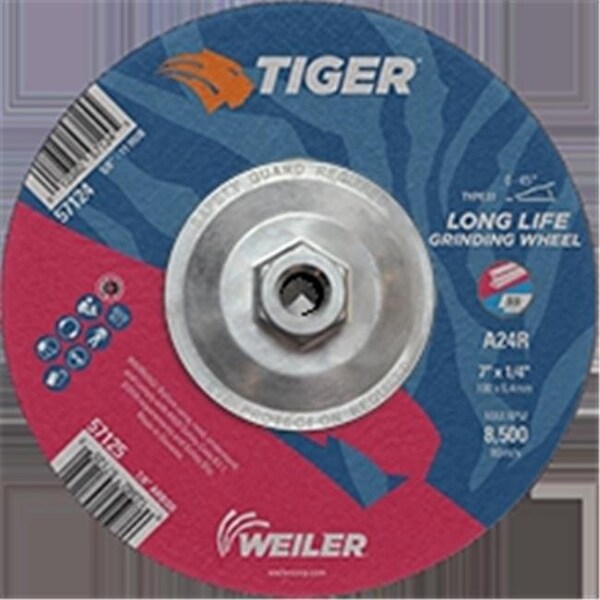 Weiler 804-57124 7 x 0.25 in. Tiger Type 27 Grinding Wheel; A24R - 0.62-11 in. Nut; Pack of 10 804-57124 - main